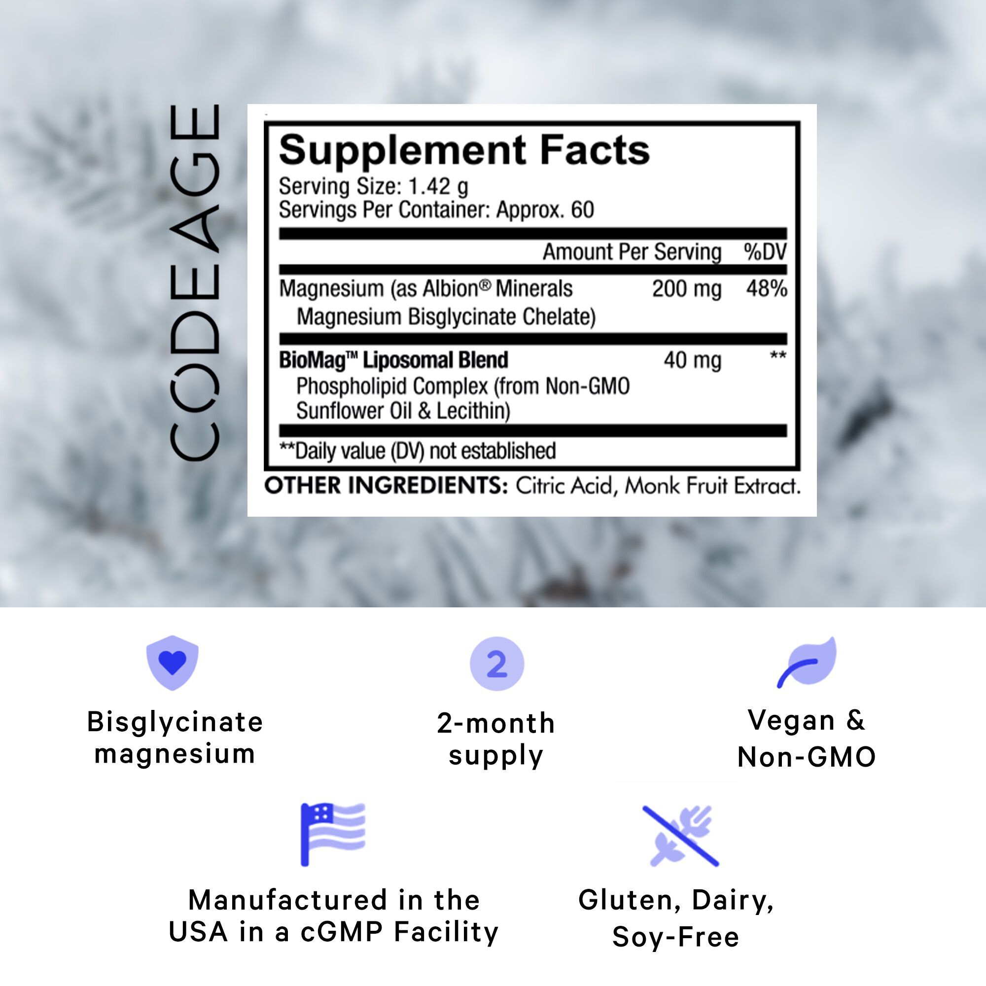 Liposomal Magnesium Glycinate Powder - Unflavored - 3oz. (60 Servings)